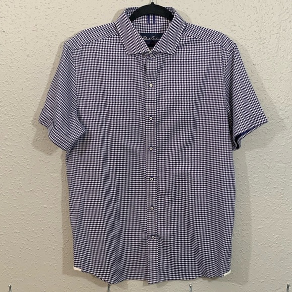 Robert Graham Check Navy Blue & White Short Sleeve Button Down Shirt size L - Picture 1 of 11
